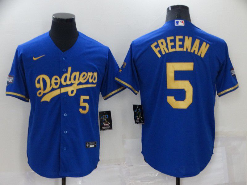 Men Los Angeles Dodgers #5 Freddie Freeman Blue Gold Nike Game 2022 MLB Jersey